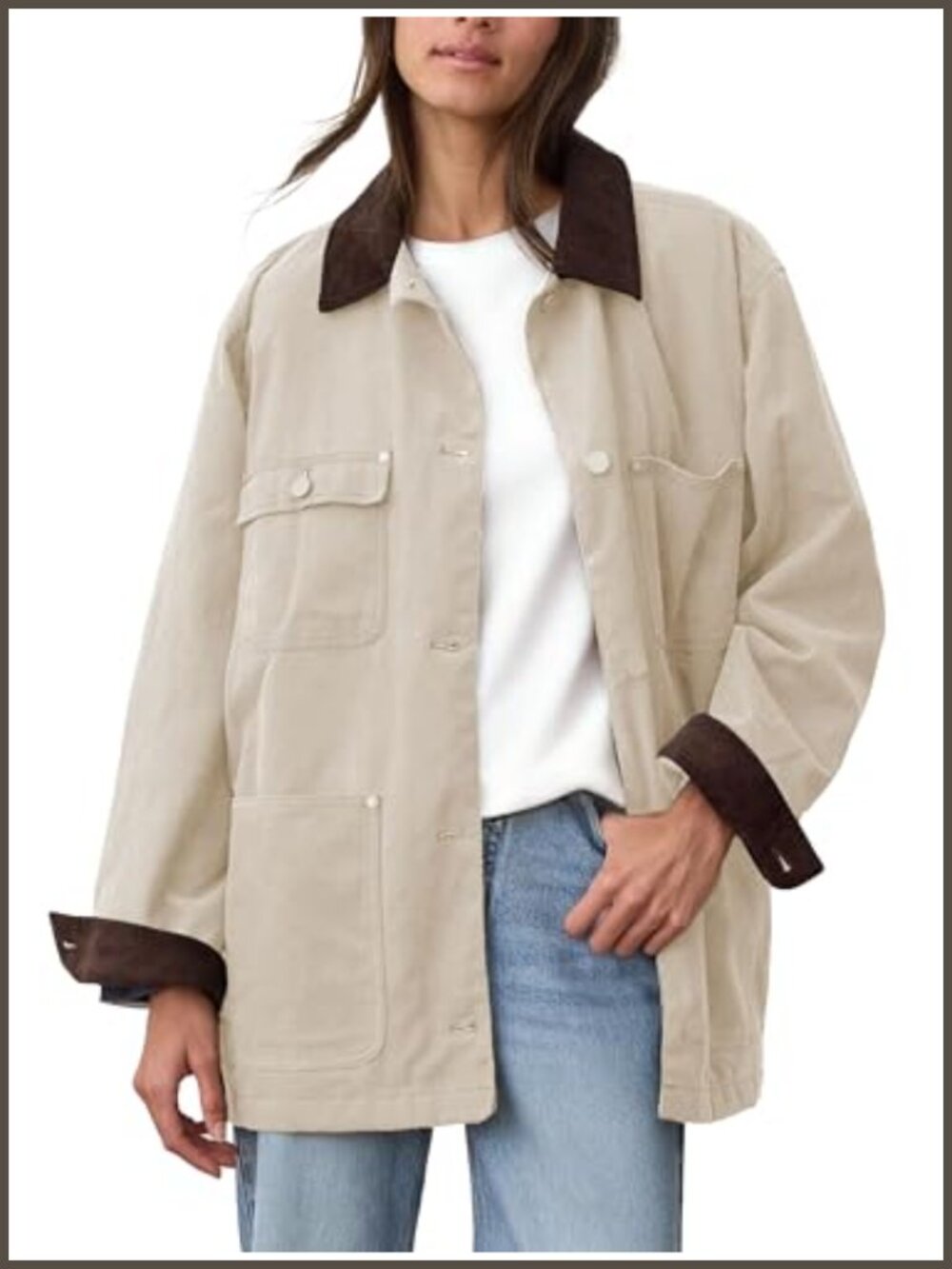 Oversized Cotton Utility Barn Jacket Corduroy Collar Relaxed Fit Coat